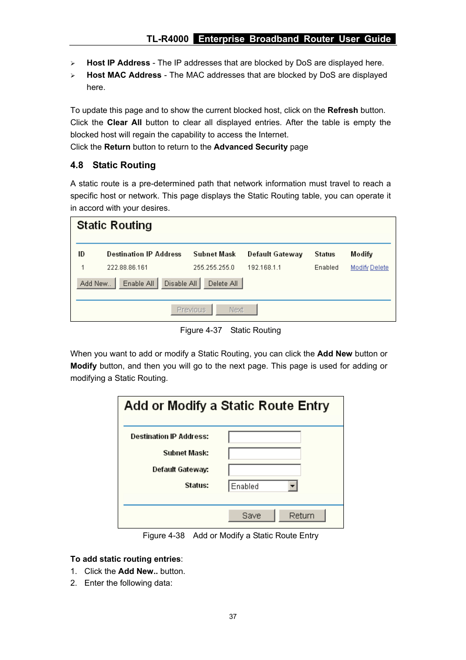 8 static routing, Static routing | TP-Link TL-R4000 User Manual | Page 43 / 65