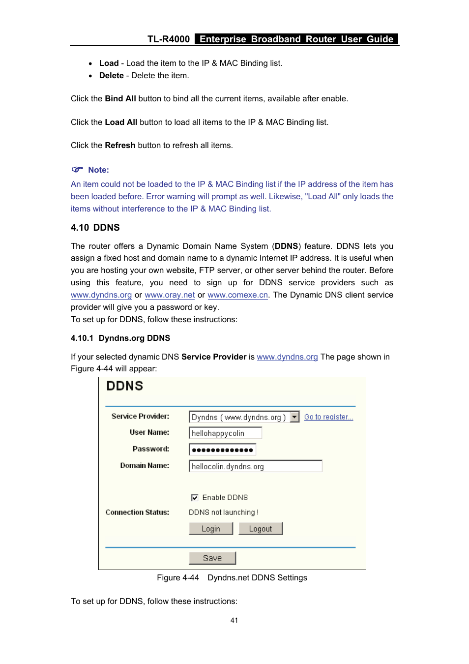 10 ddns, 1 dyndns.org ddns | TP-Link TL-R4000 User Manual | Page 47 / 65