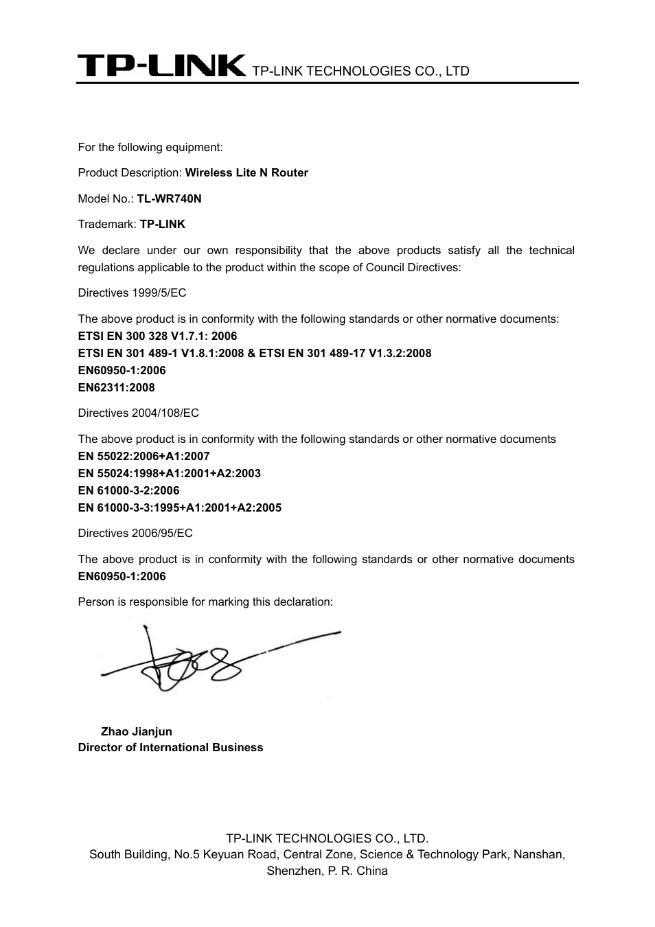 Declaration of conformity | TP-Link TL-WR740N User Manual | Page 4 / 109