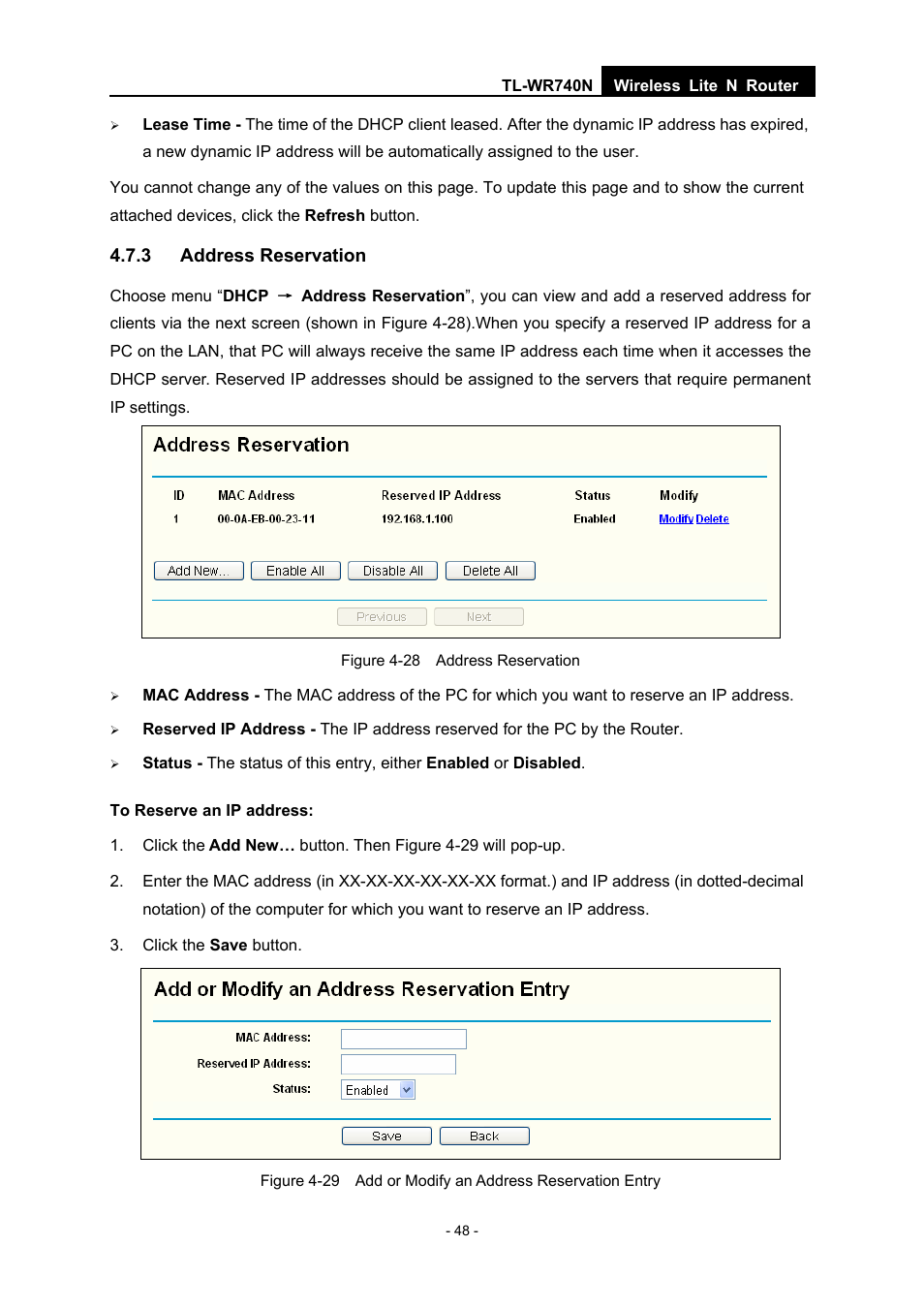 3 address reservation | TP-Link TL-WR740N User Manual | Page 55 / 109