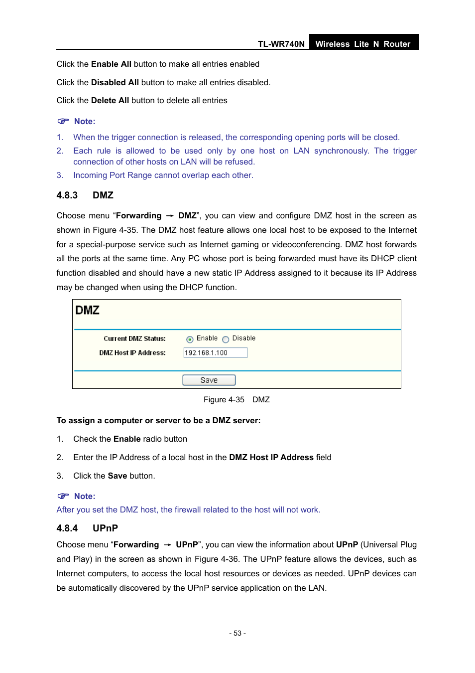 3 dmz, 4 upnp | TP-Link TL-WR740N User Manual | Page 60 / 109