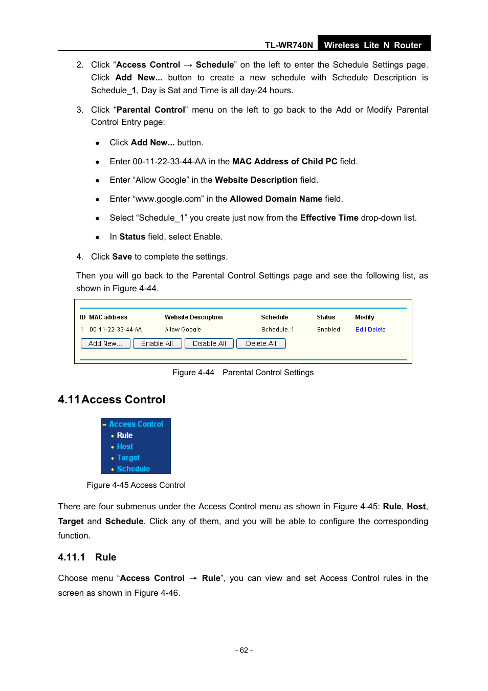 11 access control, 1 rule | TP-Link TL-WR740N User Manual | Page 69 / 109