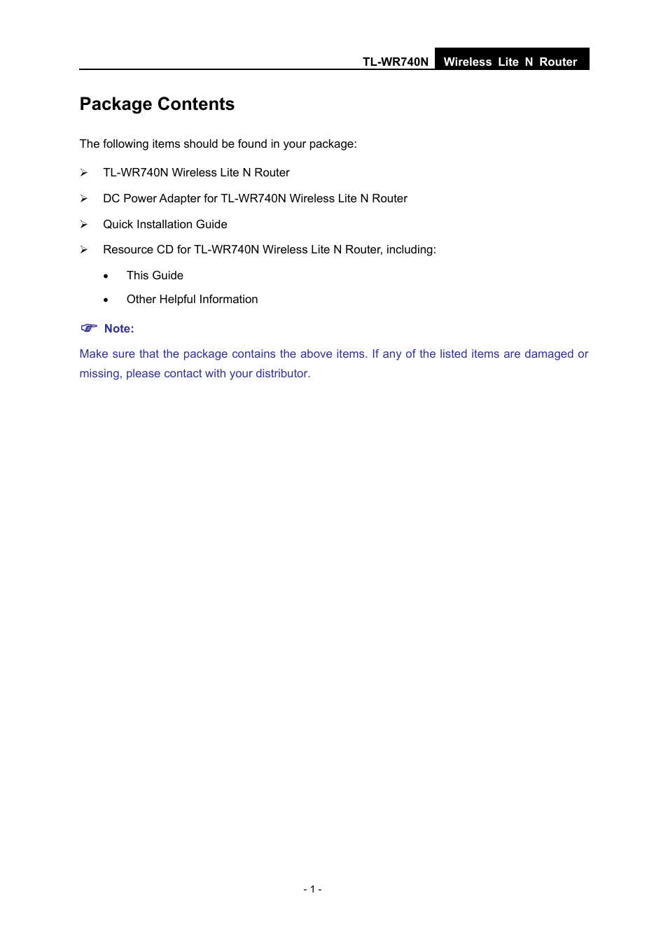 Package contents | TP-Link TL-WR740N User Manual | Page 8 / 109