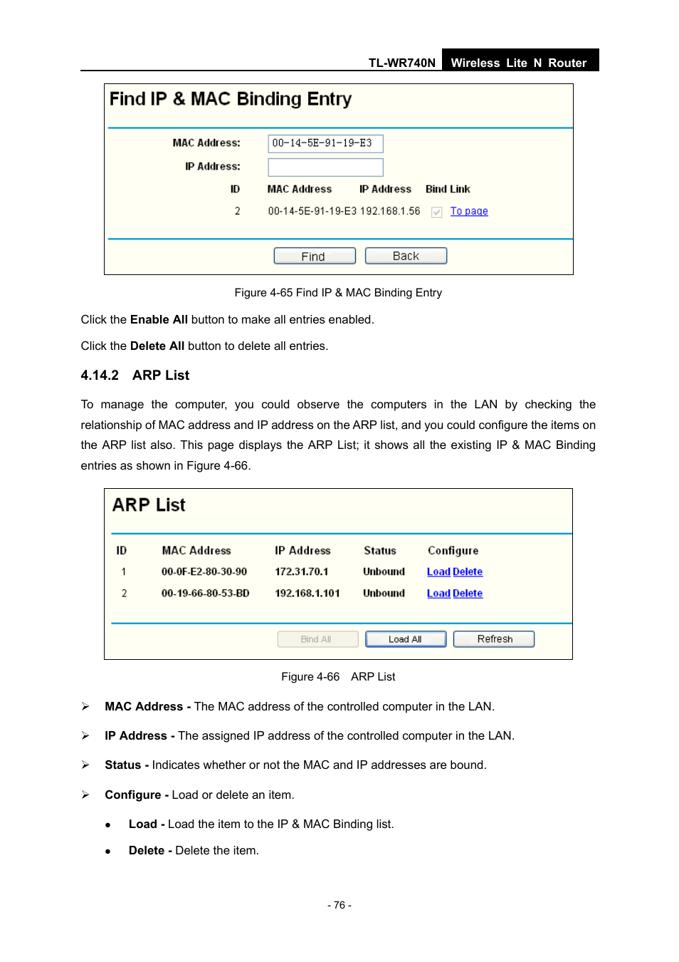 2 arp list | TP-Link TL-WR740N User Manual | Page 83 / 109