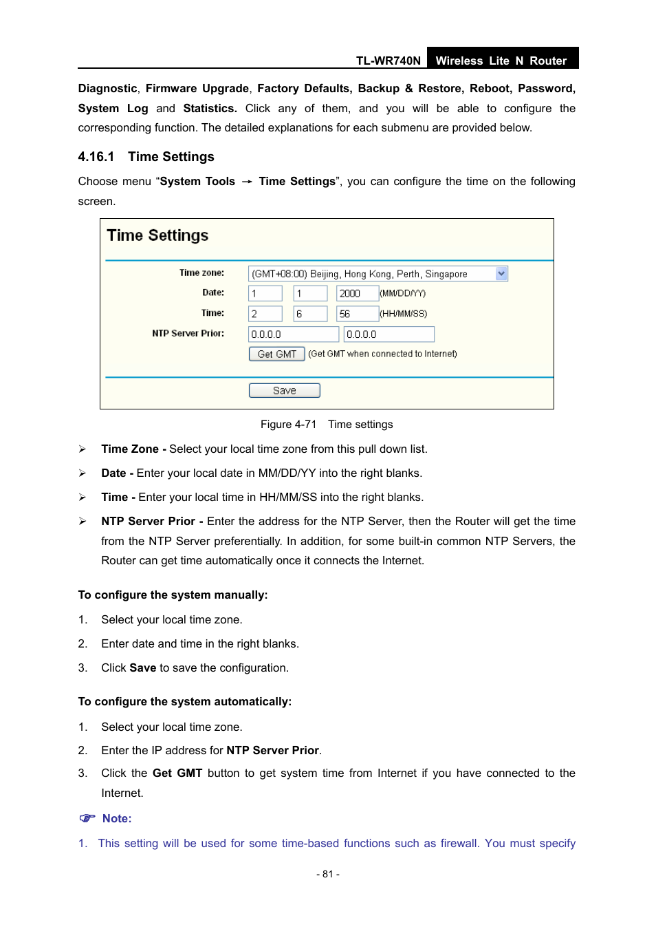 1 time settings | TP-Link TL-WR740N User Manual | Page 88 / 109