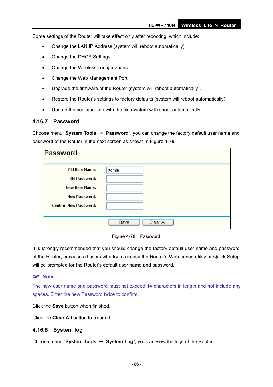 7 password, 8 system log | TP-Link TL-WR740N User Manual | Page 93 / 109