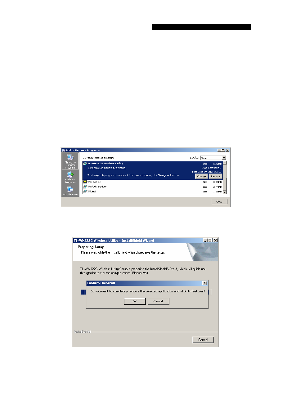 Chapter 3 uninstall guide, 1 through control panel, Chapter 3 | Uninstall guide, Through control panel | TP-Link TL-WN322G User Manual | Page 13 / 38