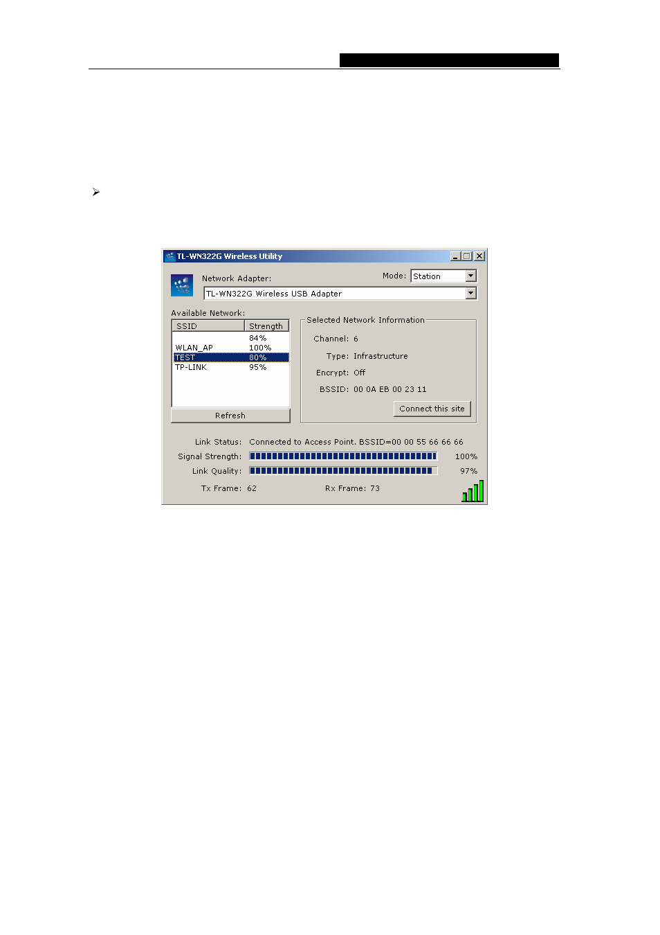 Chapter 4 software configuration, 1 station mode configuration, 1 more setting | 1 general connection setting, Chapter 4, Software configuration, Station mode configuration, More setting, General connection setting | TP-Link TL-WN322G User Manual | Page 17 / 38