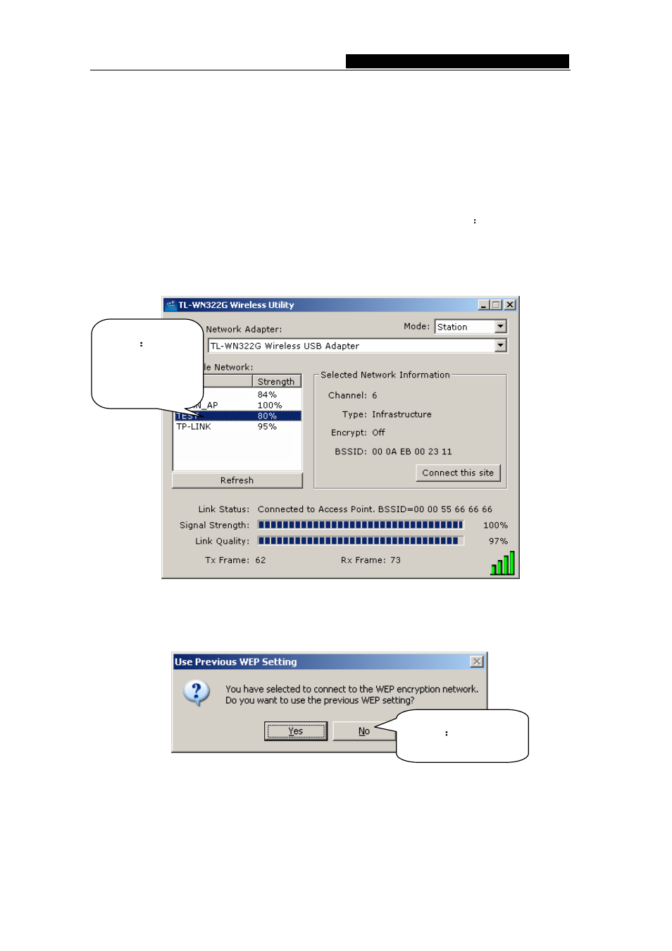 Chapter 5 examples for application, 1 configuration of wep encryption, Chapter 5 | Examples for application, Configuration of wep encryption | TP-Link TL-WN322G User Manual | Page 29 / 38