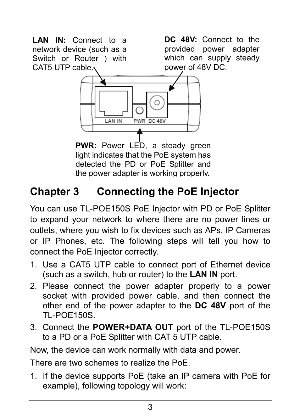 Chapter 3 connecting the poe injector | TP-Link TL-POE150S User Manual | Page 8 / 10
