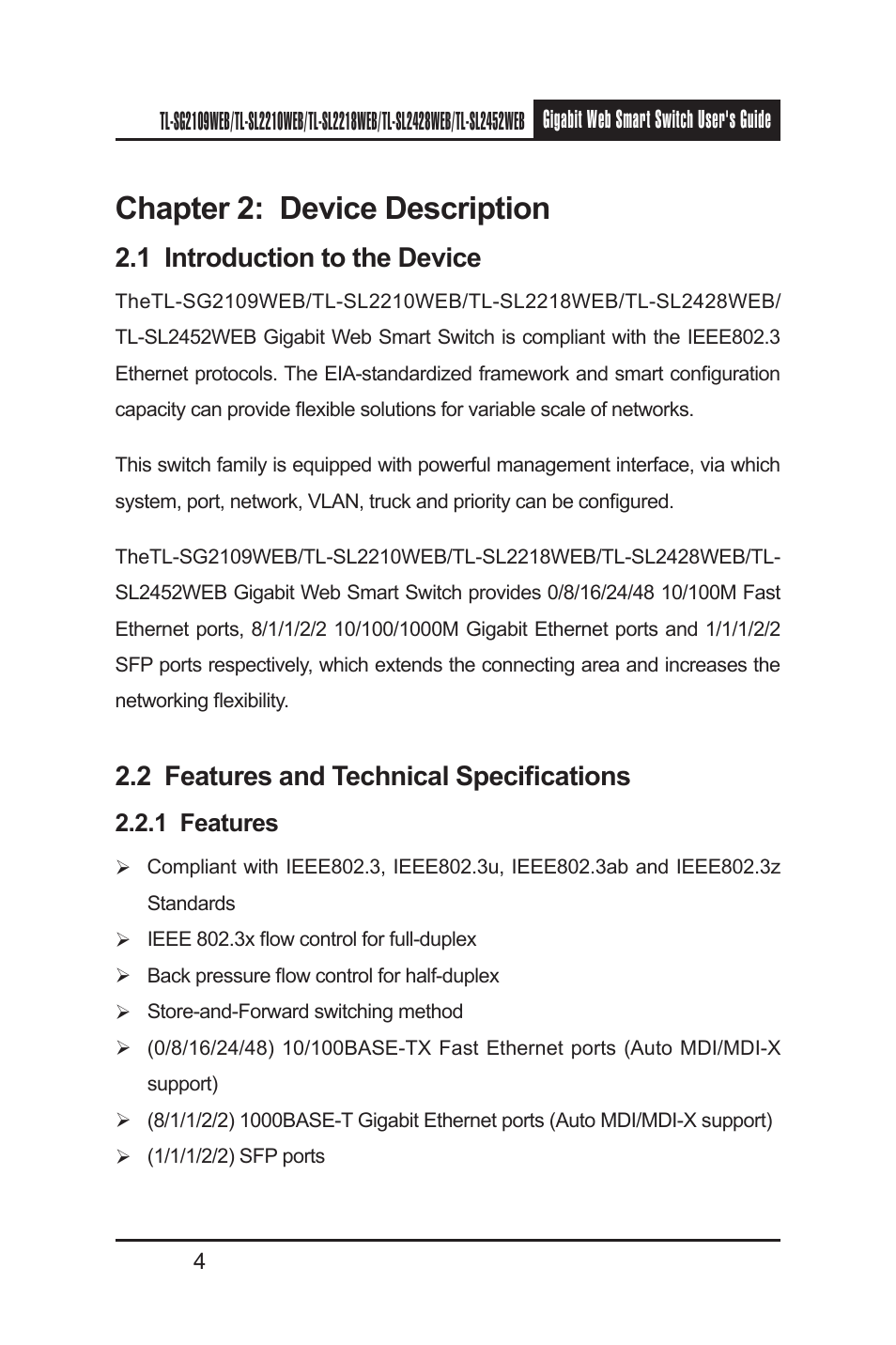 Chapter 2: device description, 1 introduction to the device, 2 features and technical specifications | TP-Link TL-SL2210WEB User Manual | Page 11 / 75