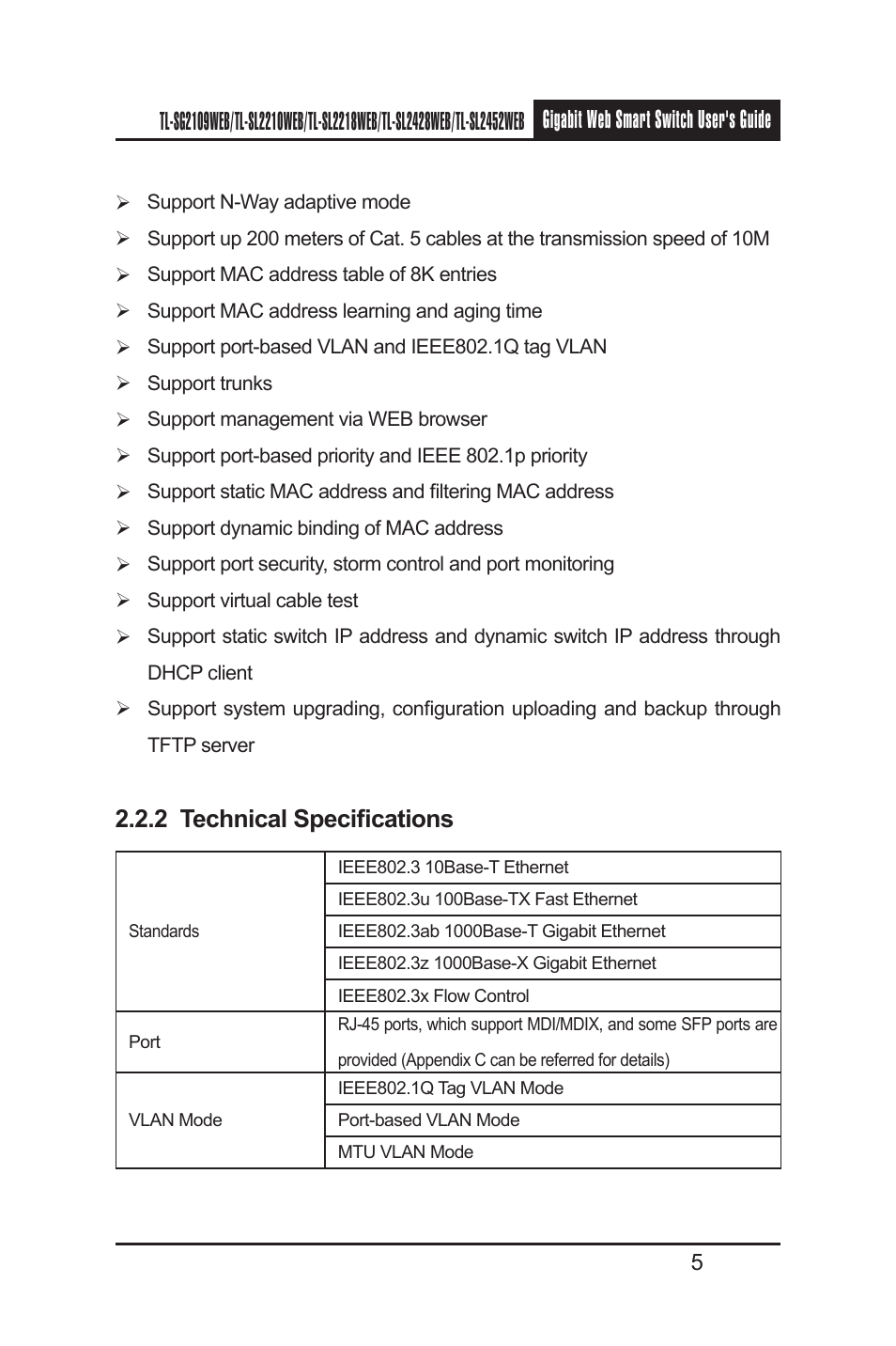 2 technical specifications | TP-Link TL-SL2210WEB User Manual | Page 12 / 75