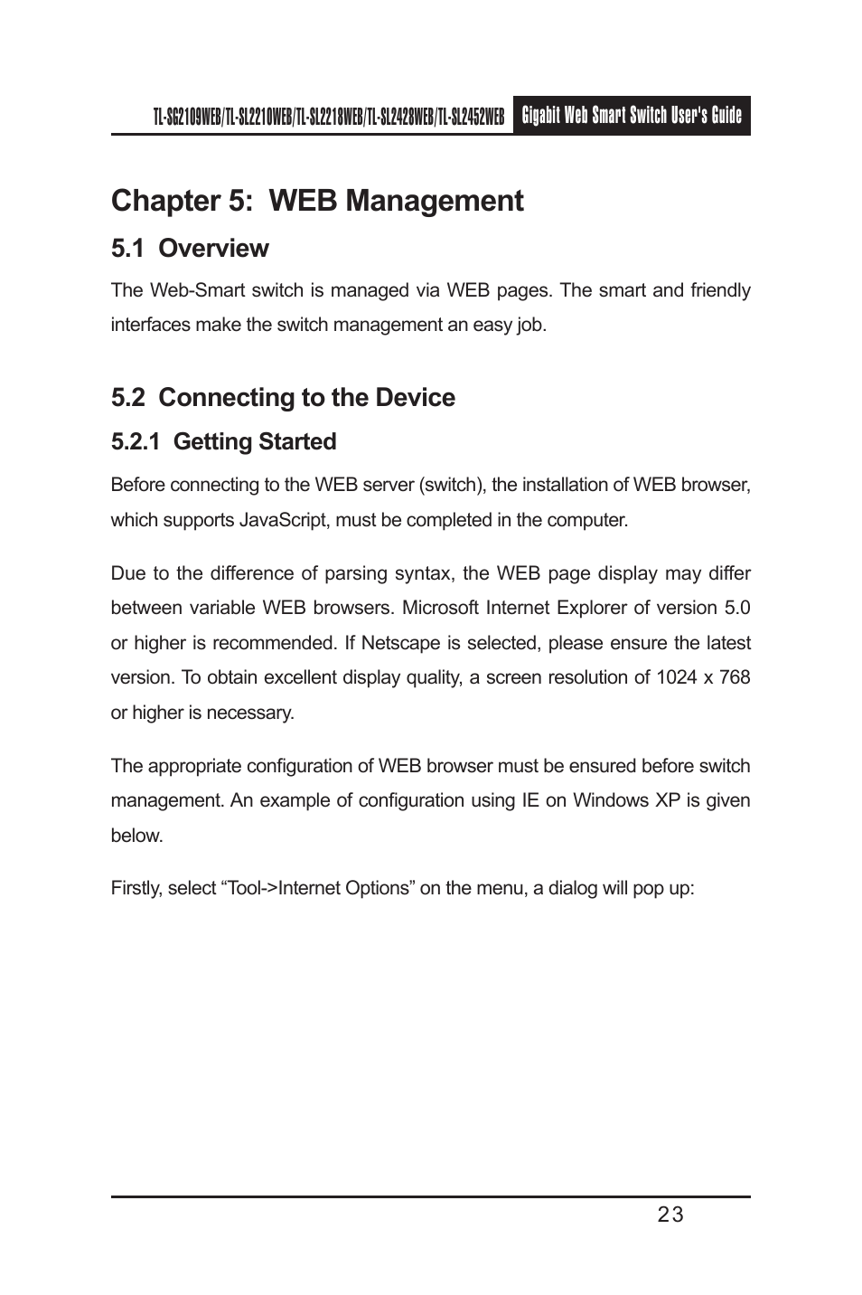 Chapter 5: web management | TP-Link TL-SL2210WEB User Manual | Page 30 / 75