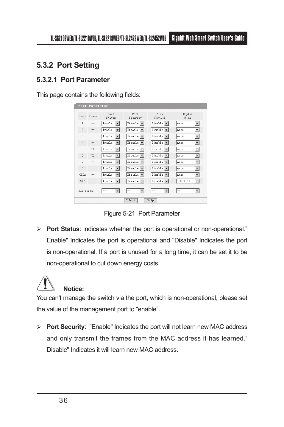 2 port setting | TP-Link TL-SL2210WEB User Manual | Page 43 / 75