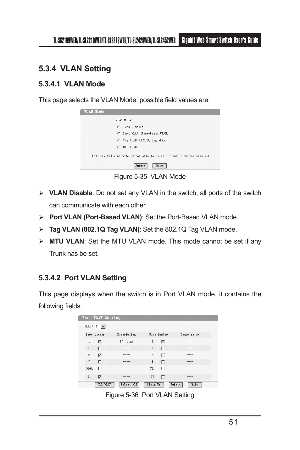 4 vlan setting | TP-Link TL-SL2210WEB User Manual | Page 58 / 75