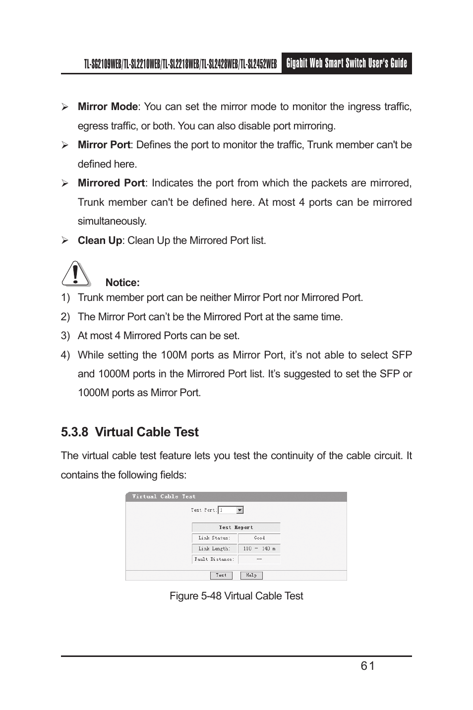 8 virtual cable test | TP-Link TL-SL2210WEB User Manual | Page 68 / 75