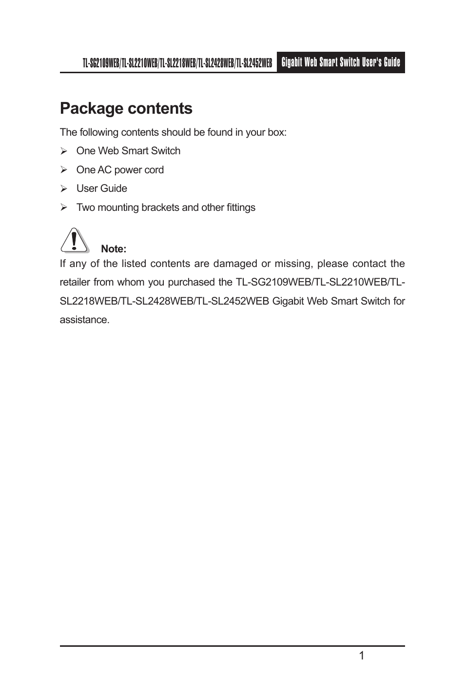 Package contents | TP-Link TL-SL2210WEB User Manual | Page 8 / 75