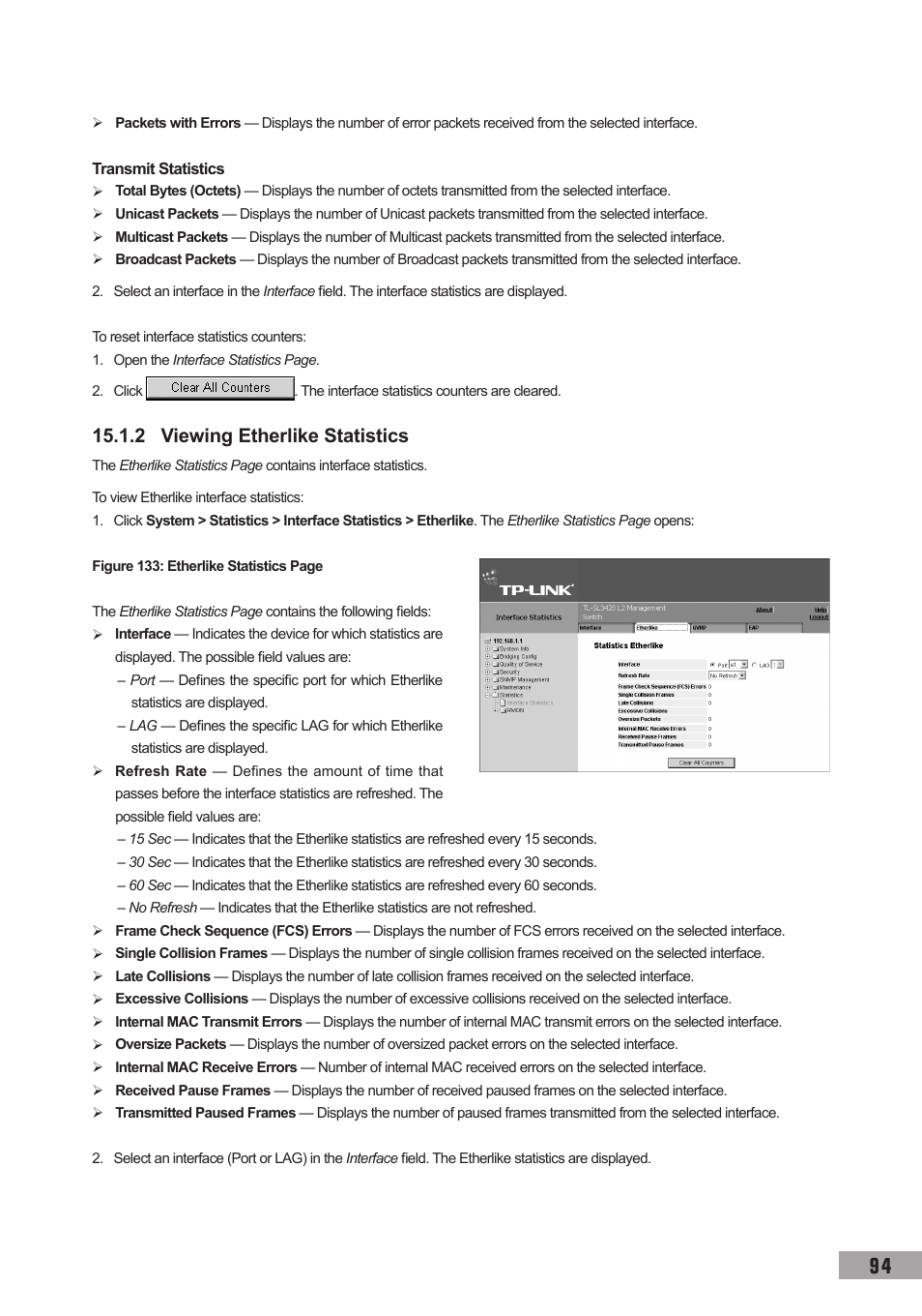 2 viewing etherlike statistics | TP-Link TL-SG3109 User Manual | Page 101 / 120