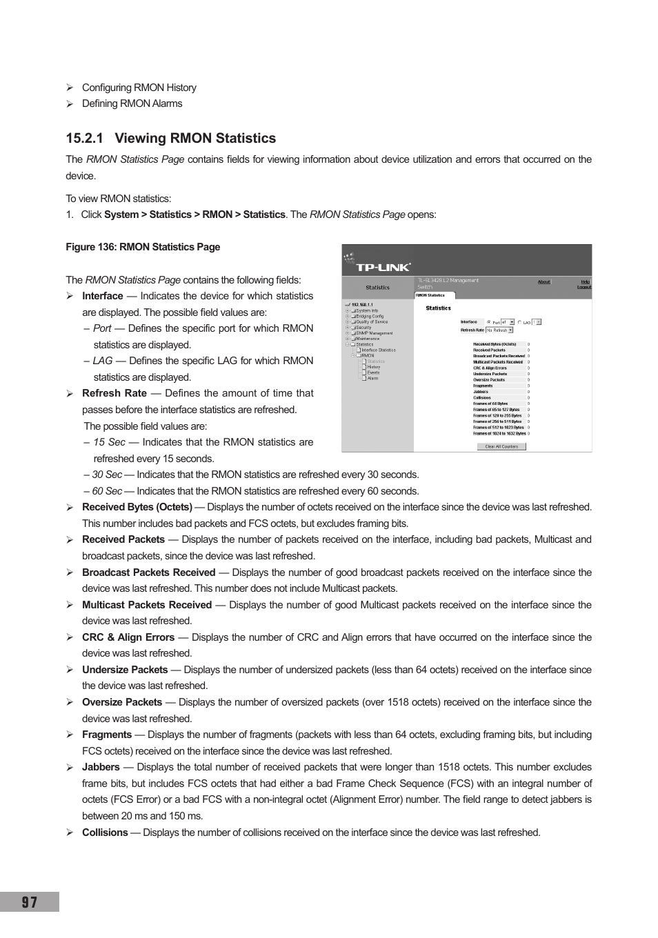 1 viewing rmon statistics | TP-Link TL-SG3109 User Manual | Page 104 / 120