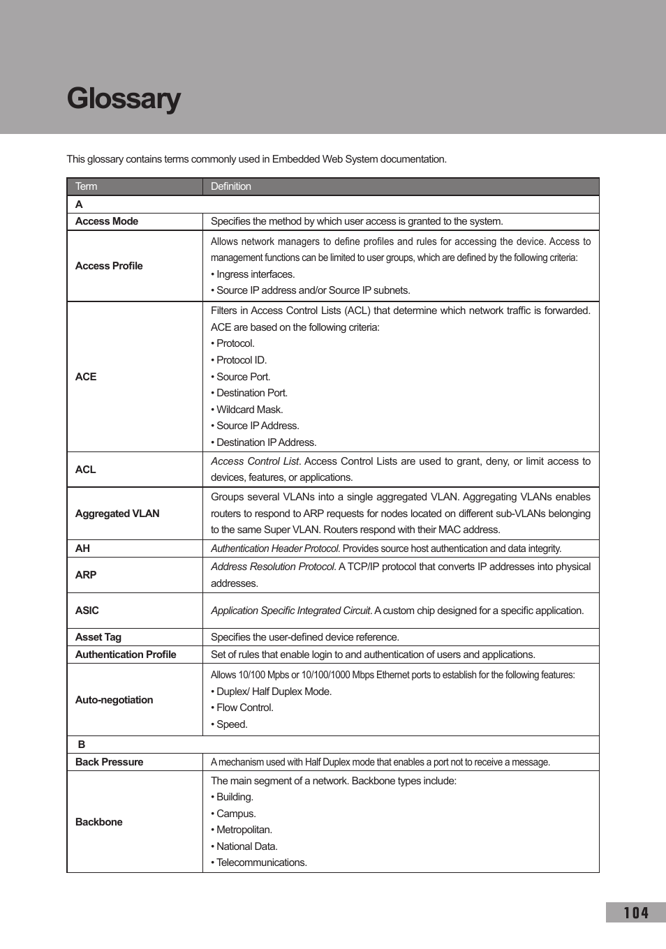Glossary | TP-Link TL-SG3109 User Manual | Page 111 / 120