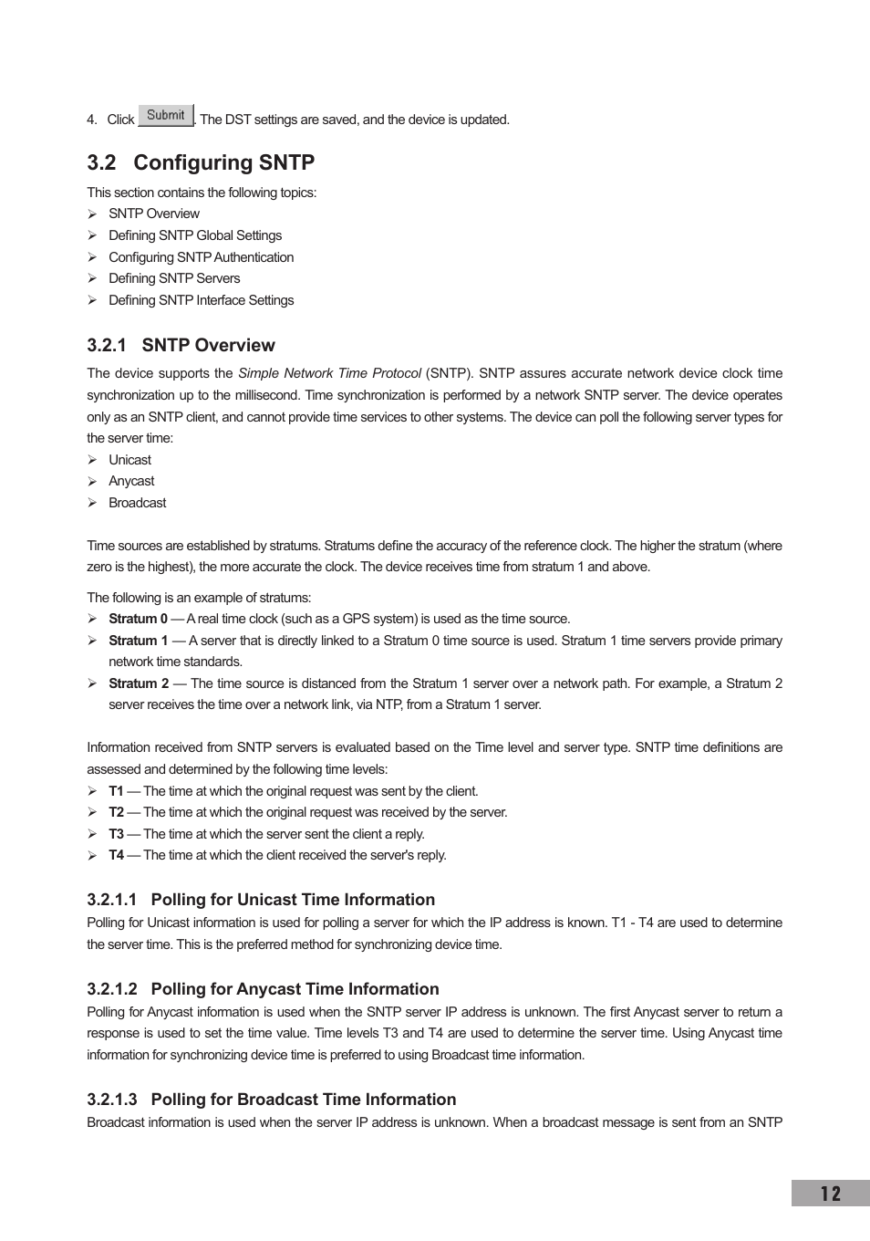 2 configuring sntp, 1 sntp overview, 1 polling for unicast time information | 2 polling for anycast time information, 3 polling for broadcast time information | TP-Link TL-SG3109 User Manual | Page 19 / 120