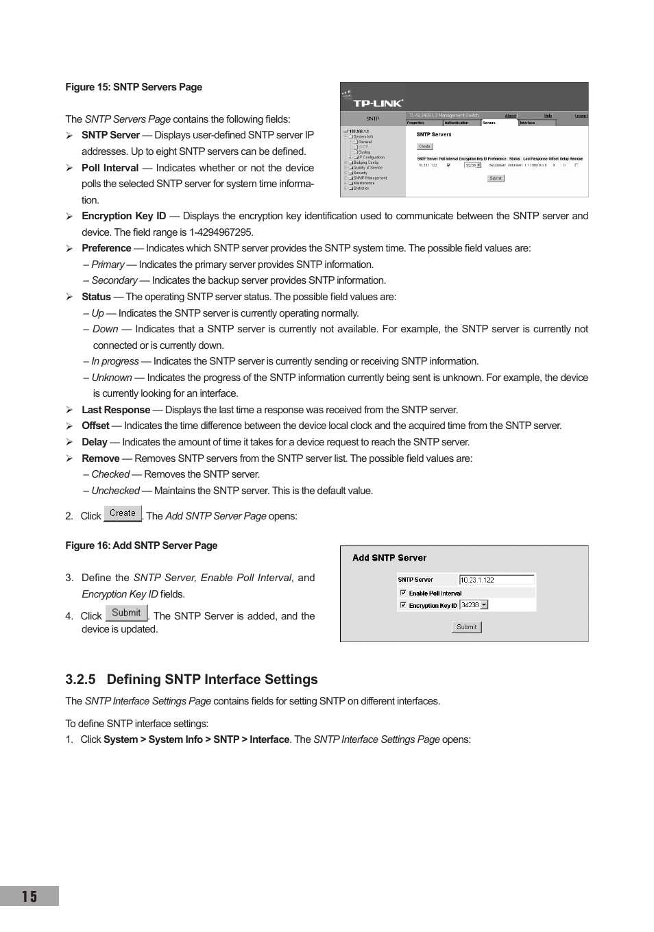 5 defining sntp interface settings | TP-Link TL-SG3109 User Manual | Page 22 / 120