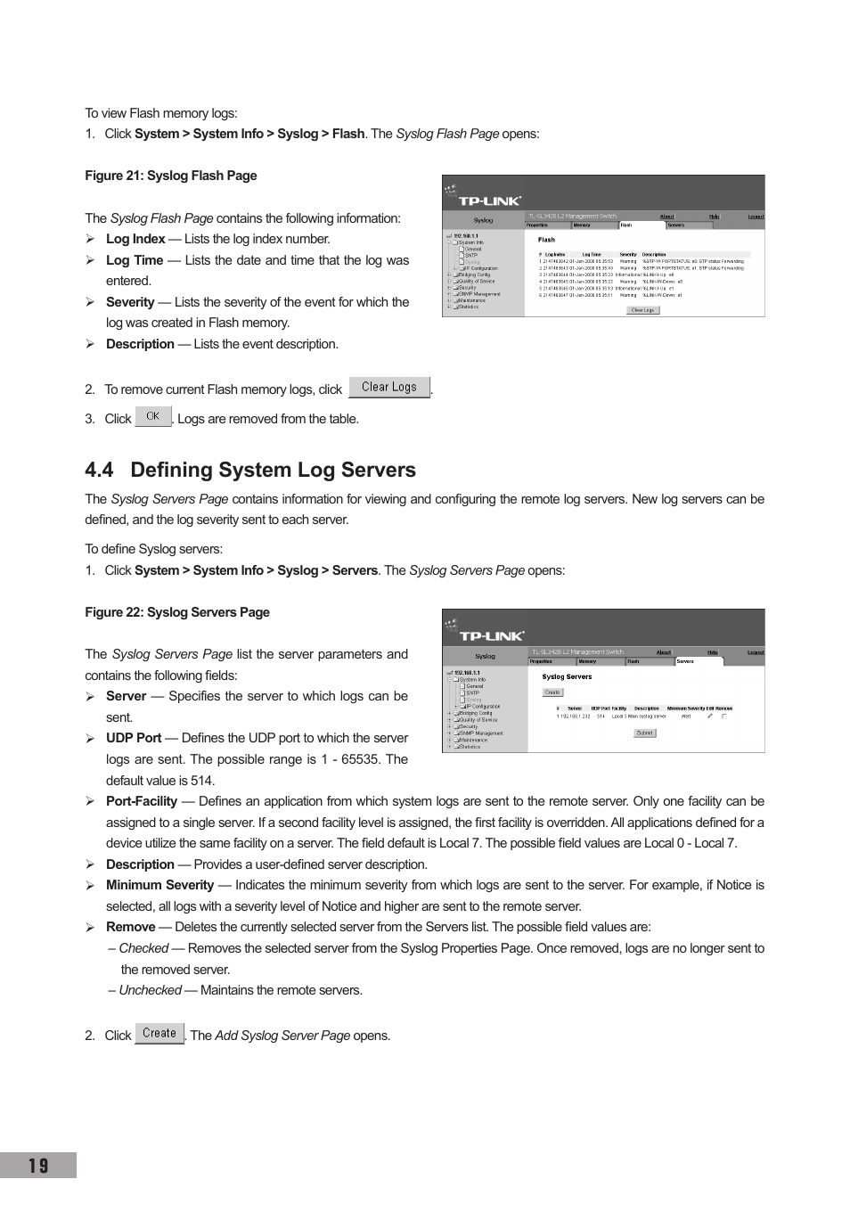 4 defining system log servers | TP-Link TL-SG3109 User Manual | Page 26 / 120