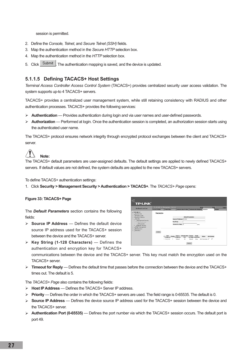 5 defining tacacs+ host settings | TP-Link TL-SG3109 User Manual | Page 34 / 120