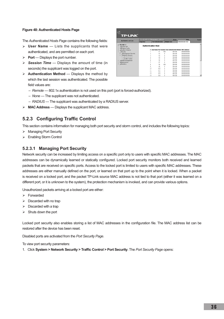 3 configuring traffic control, 1 managing port security | TP-Link TL-SG3109 User Manual | Page 43 / 120