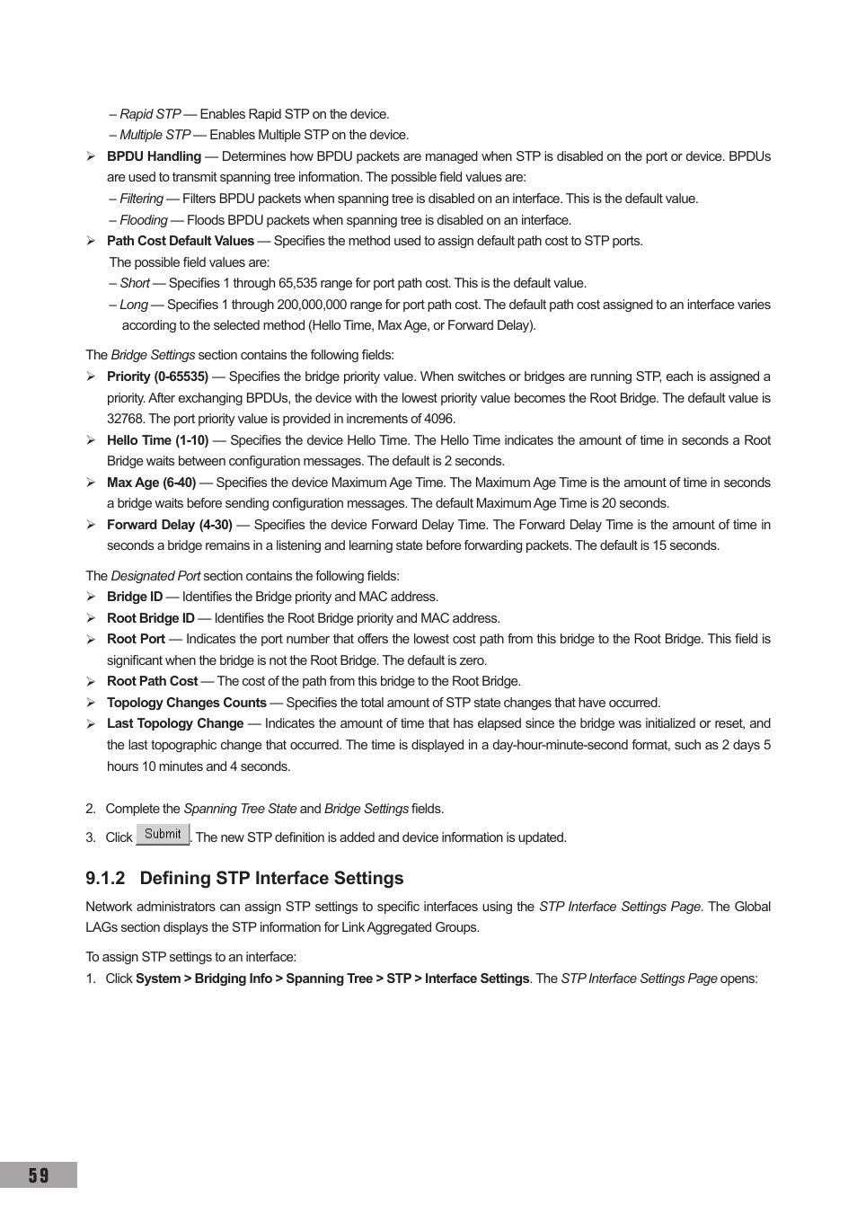 2 defining stp interface settings | TP-Link TL-SG3109 User Manual | Page 66 / 120