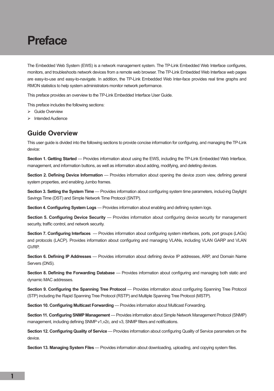 Preface, Guide overview | TP-Link TL-SG3109 User Manual | Page 8 / 120