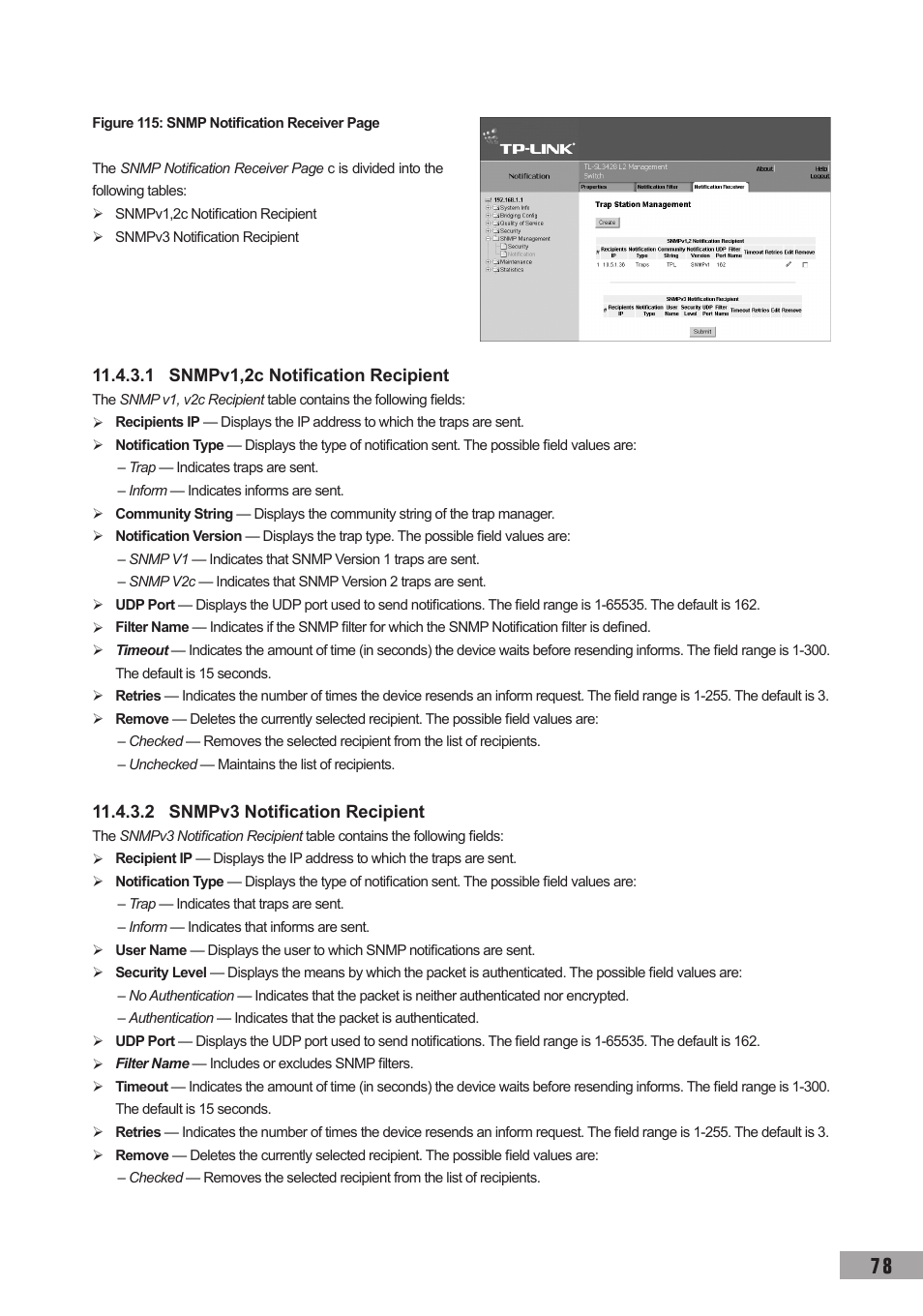 1 snmpv1,2c notification recipient, 2 snmpv3 notification recipient | TP-Link TL-SG3109 User Manual | Page 85 / 120