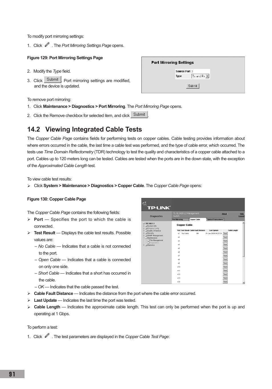 2 viewing integrated cable tests | TP-Link TL-SG3109 User Manual | Page 98 / 120