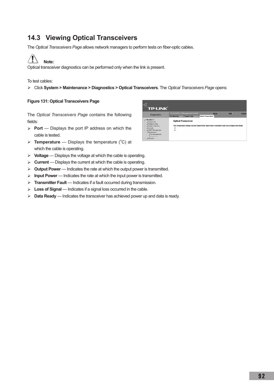 3 viewing optical transceivers | TP-Link TL-SG3109 User Manual | Page 99 / 120