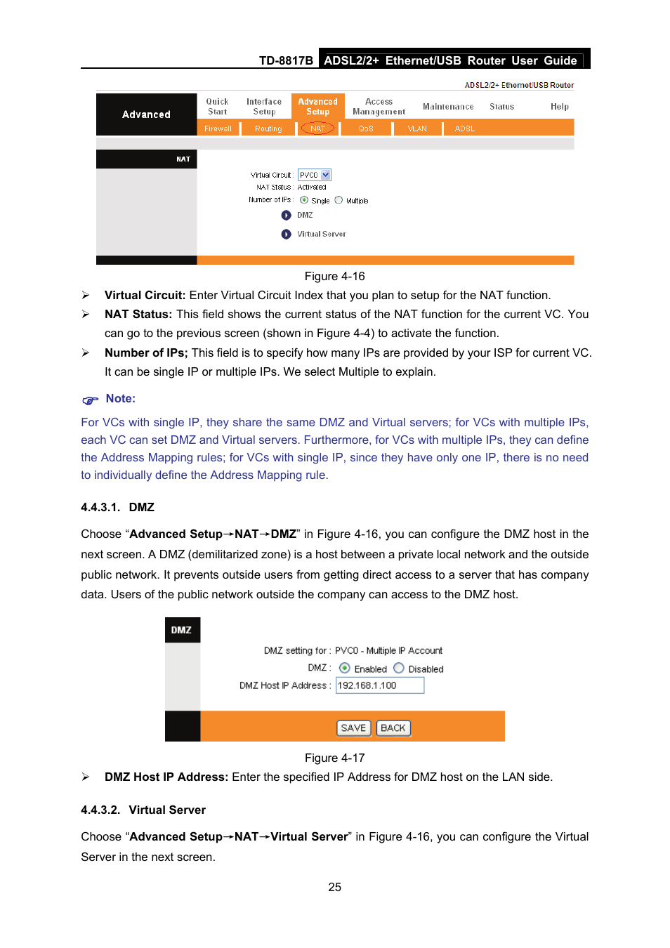 Virtual server | TP-Link ADSL2/2+ ETHERNET/USB ROUTER TD-8817B User Manual | Page 31 / 57