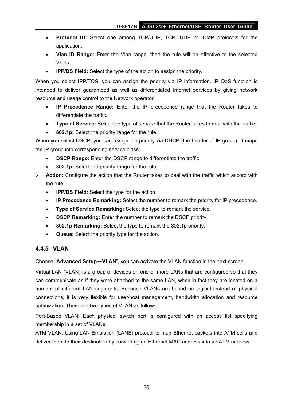 5 vlan, Vlan | TP-Link ADSL2/2+ ETHERNET/USB ROUTER TD-8817B User Manual | Page 36 / 57