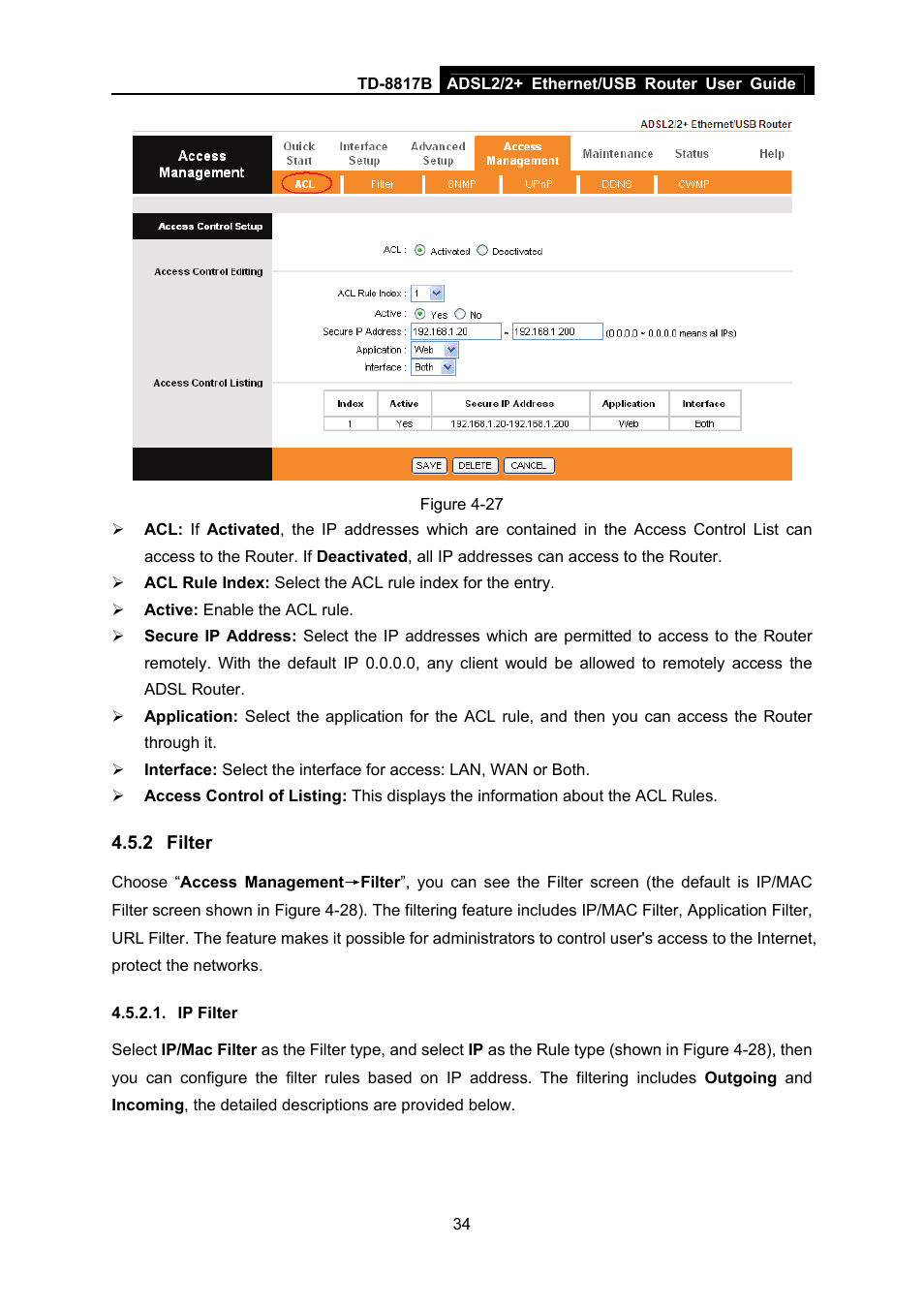2 filter, Ip filter, Filter | TP-Link ADSL2/2+ ETHERNET/USB ROUTER TD-8817B User Manual | Page 40 / 57