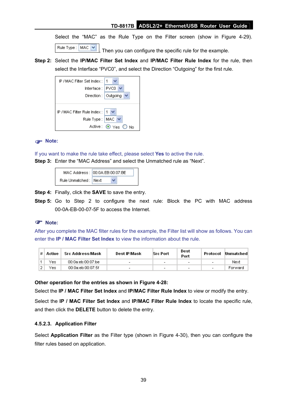 Application filter | TP-Link ADSL2/2+ ETHERNET/USB ROUTER TD-8817B User Manual | Page 45 / 57