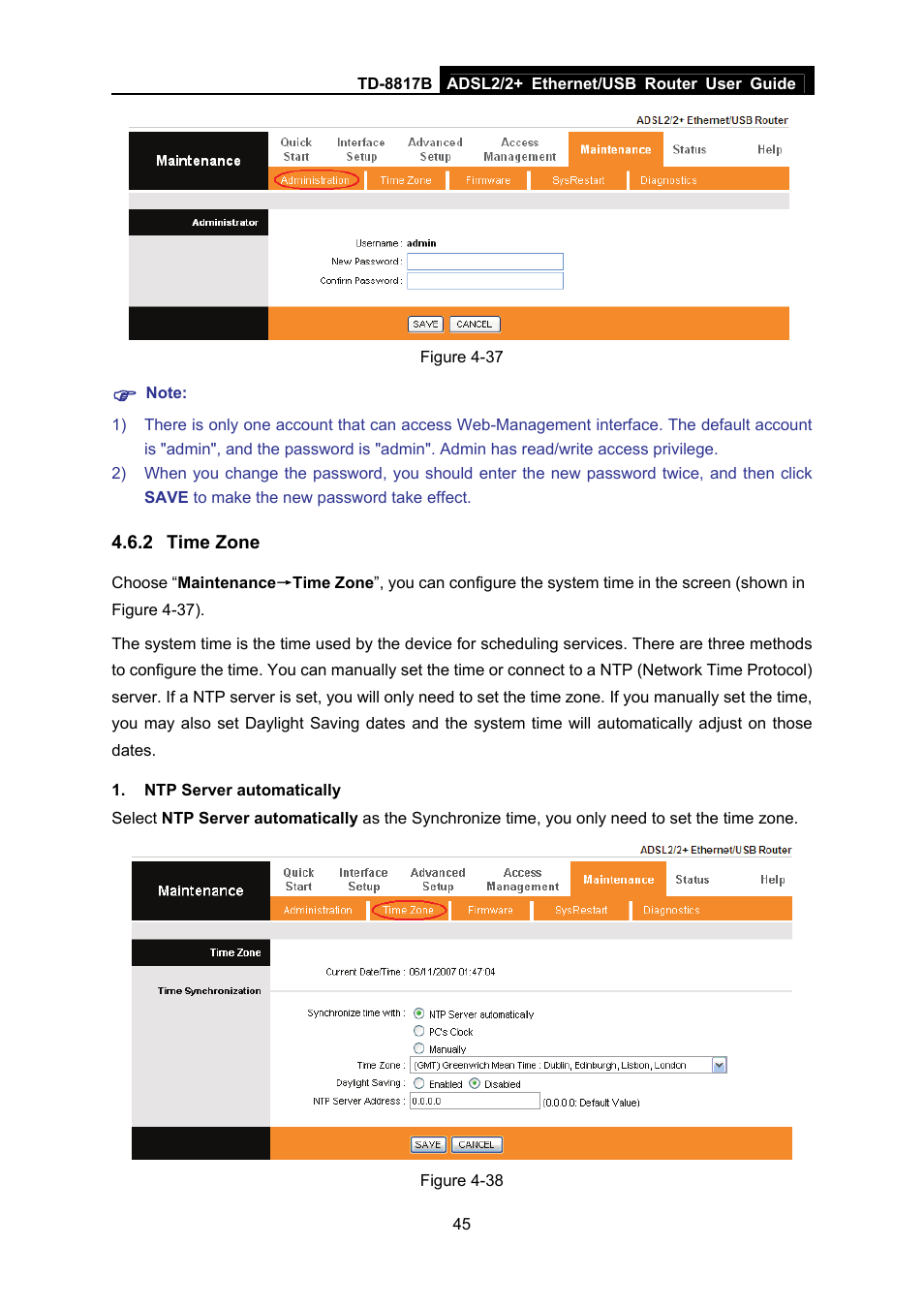 2 time zone, Time zone | TP-Link ADSL2/2+ ETHERNET/USB ROUTER TD-8817B User Manual | Page 51 / 57