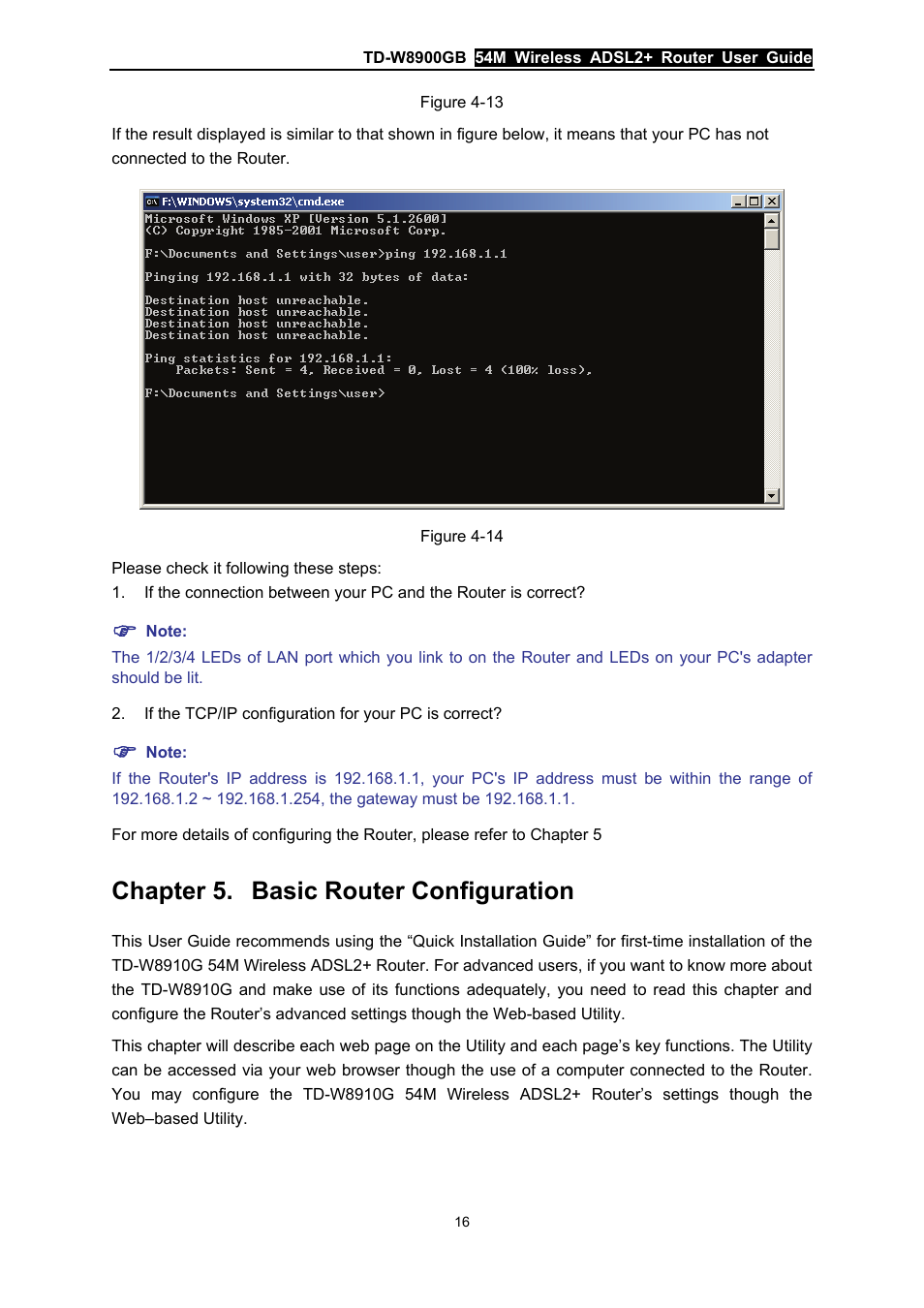 Chapter 5. basic router configuration, Chapter 5, Basic router configuration | TP-Link TD-W8900GB User Manual | Page 23 / 88