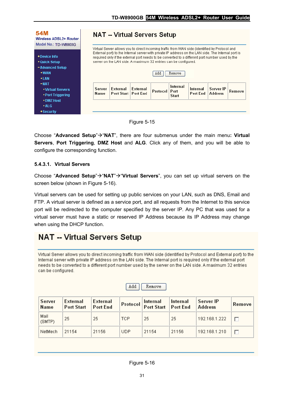 Virtual servers, Figure 5-15) | TP-Link TD-W8900GB User Manual | Page 38 / 88
