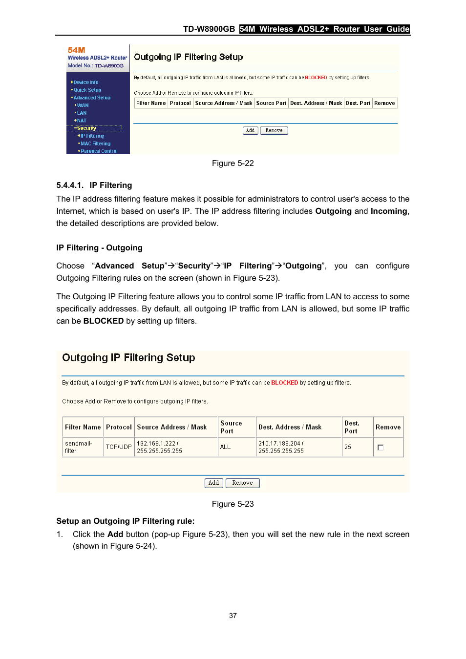 Ip filtering | TP-Link TD-W8900GB User Manual | Page 44 / 88