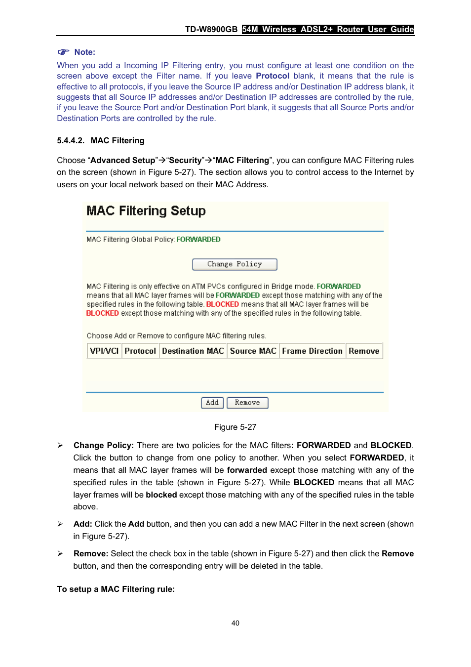 Mac filtering | TP-Link TD-W8900GB User Manual | Page 47 / 88