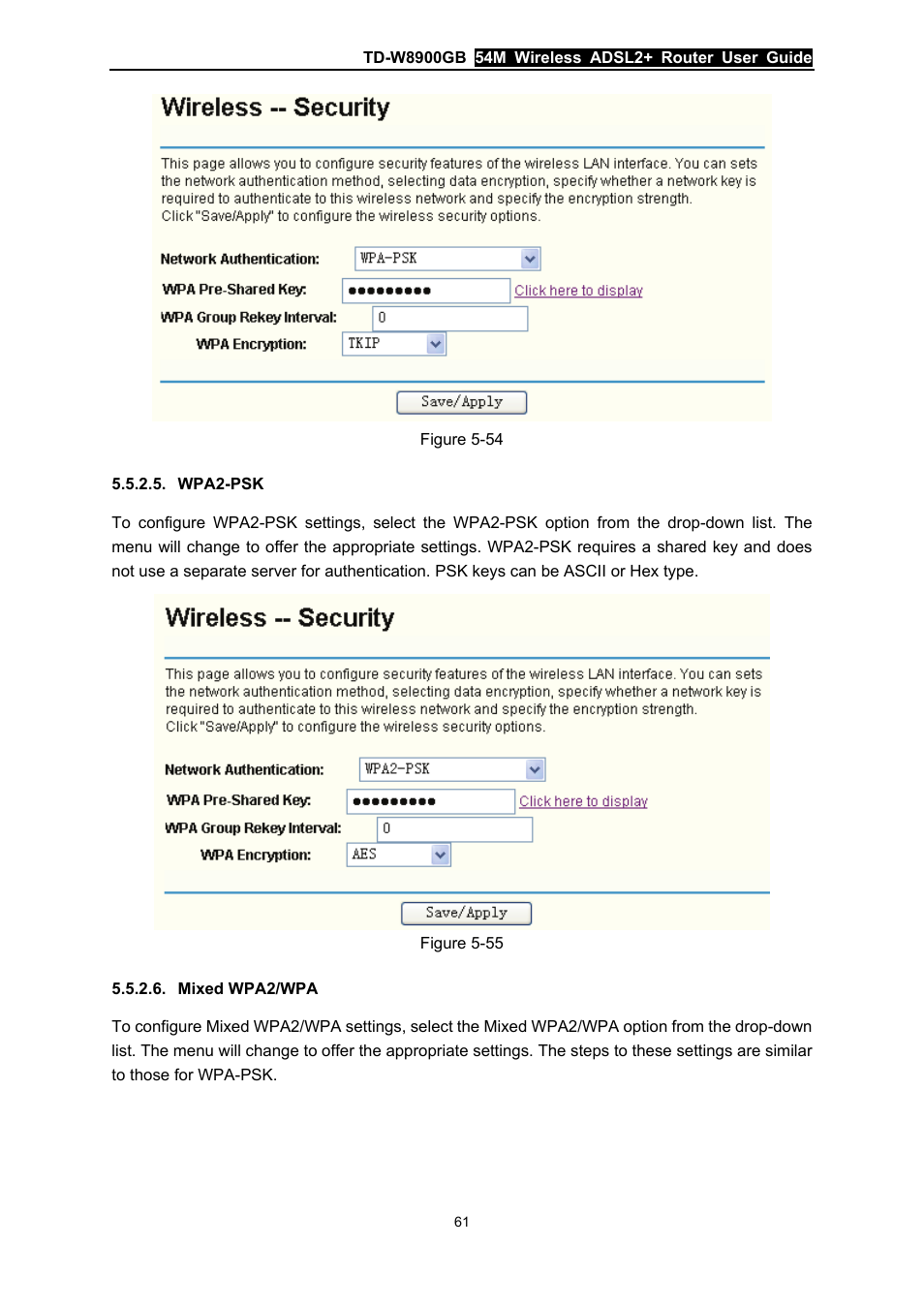 Wpa2-psk, Mixed wpa2/wpa | TP-Link TD-W8900GB User Manual | Page 68 / 88
