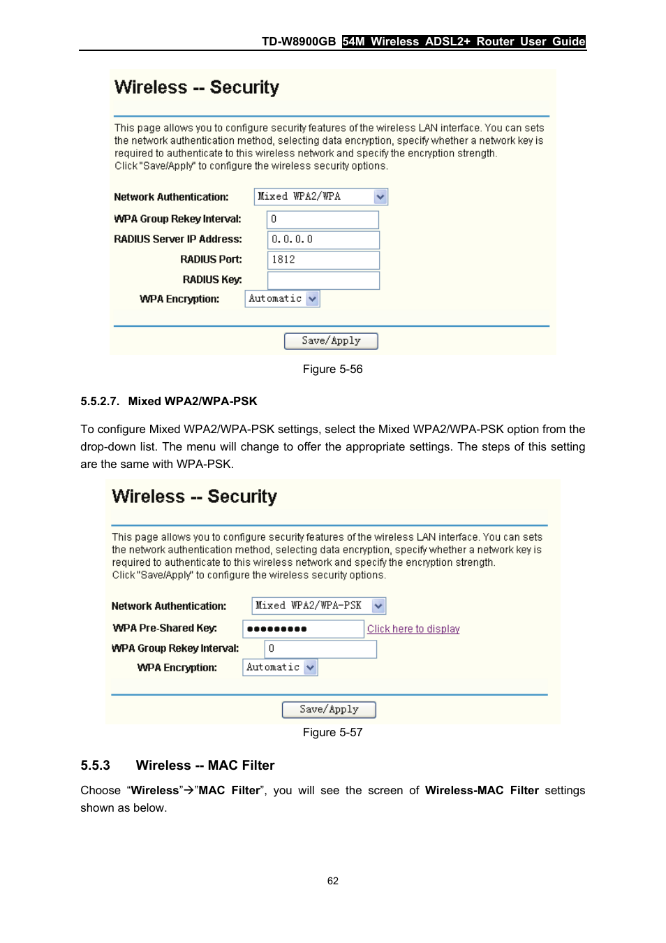 Mixed wpa2/wpa-psk, 3 wireless -- mac filter, Wireless -- mac filter | TP-Link TD-W8900GB User Manual | Page 69 / 88