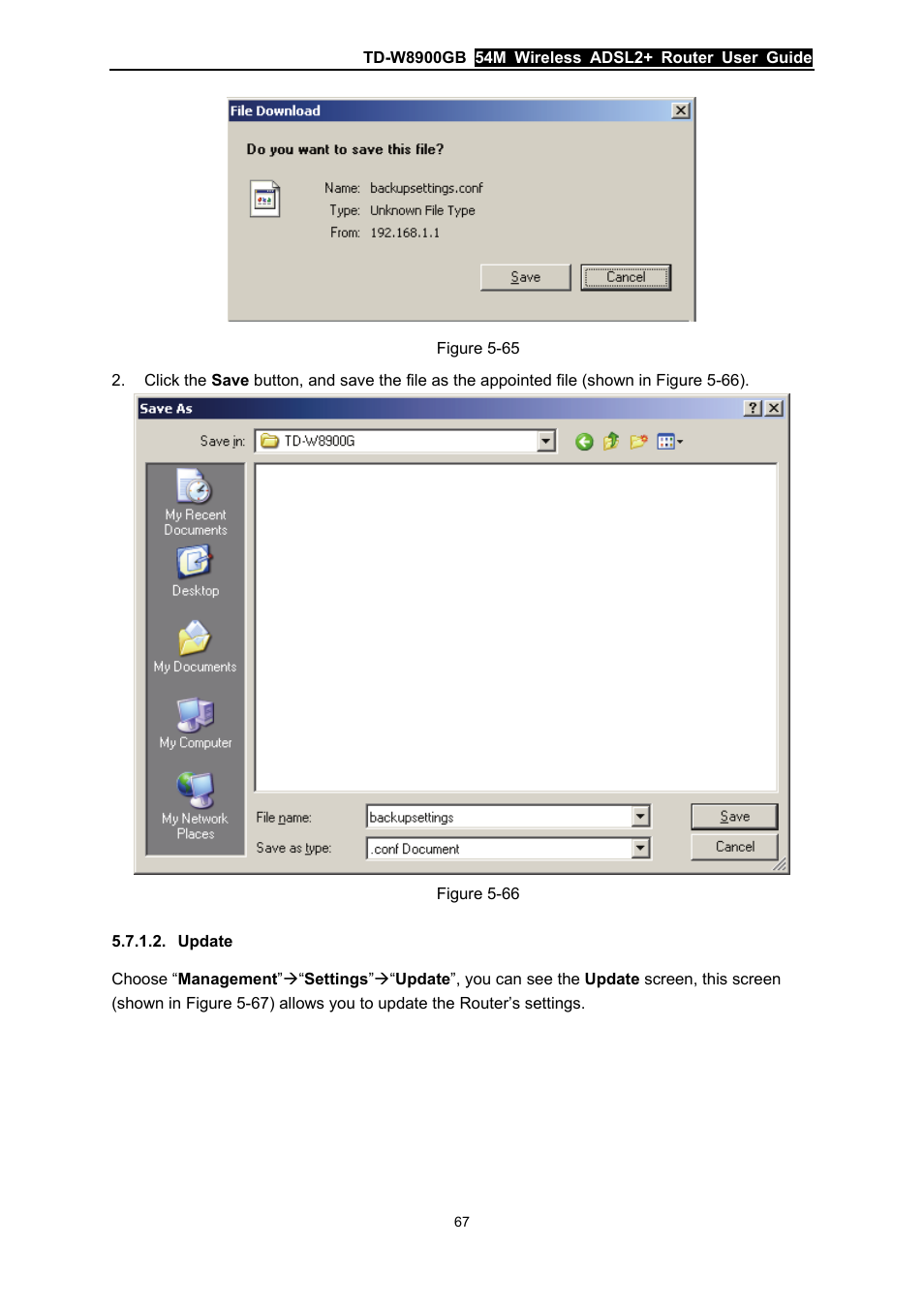 Update, Figure 5-65) | TP-Link TD-W8900GB User Manual | Page 74 / 88