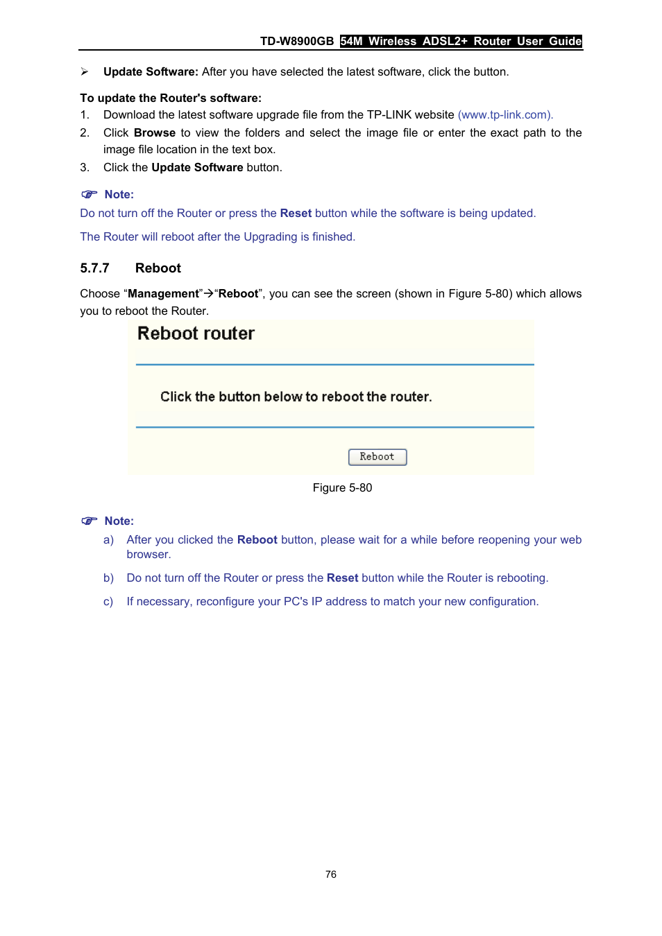 7 reboot, Reboot | TP-Link TD-W8900GB User Manual | Page 83 / 88