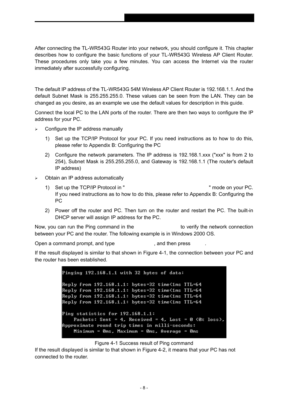 Chapter 4 quick installation guide, 1 tcp/ip configuration, Chapter 4 | Quick installation guide, Tcp/ip configuration | TP-Link TL-WR543G User Manual | Page 17 / 81