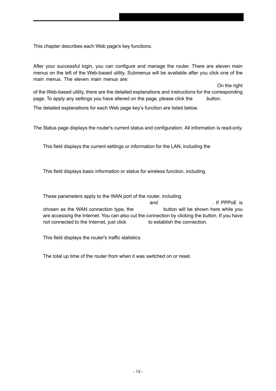 Chapter 5 configuring the router, 1 login, 2 status | Chapter 5, Configuring the router, Login, Status | TP-Link TL-WR543G User Manual | Page 22 / 81