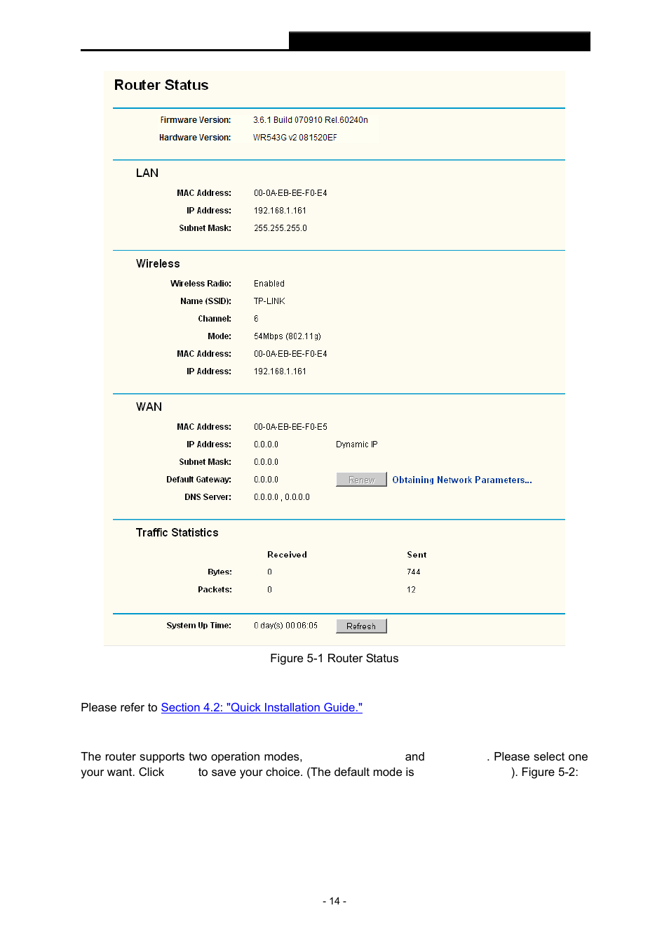 3 quick setup, 4 operation mode, Quick setup | Operation mode | TP-Link TL-WR543G User Manual | Page 23 / 81